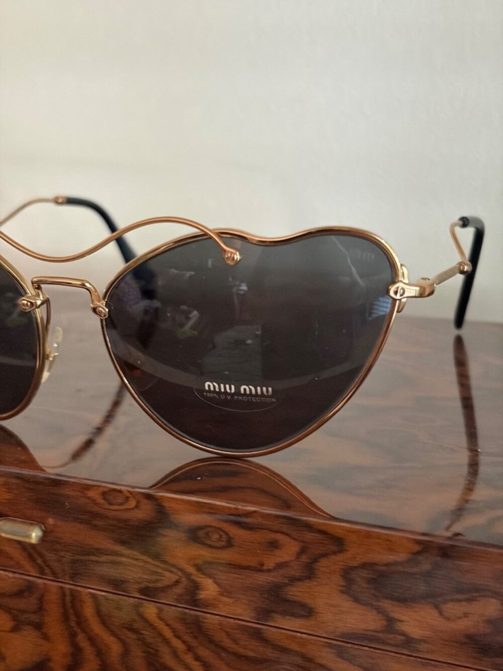 NWT Women's Miu Miu Oversized Butterfly Sunglasses Antique Gold Frame Gray Lens - Picture 11 of 11